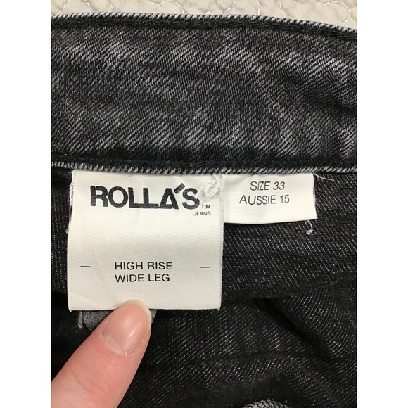 Rolla's Sailor Jean Comfort 80s Black High Rise Wide Leg Jeans Sz 33 Scandi Chic - Picture 7 of 9